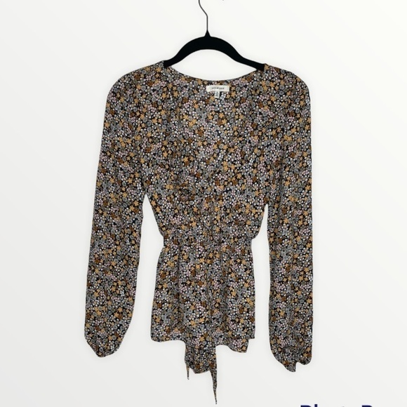 Max Studio Floral Ruffle Wrap Peplum Long Sleeve Top Small - Picture 8 of 13